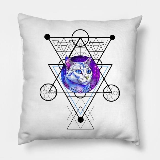 Sacred Geometry Galaxy Cat Pillow by Cosmic Dust Art