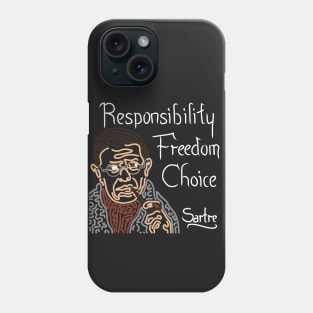 STYLIZED LINE ART SARTRE - RESPONSIBILITY FREEDOM CHOICE - neutral Phone Case