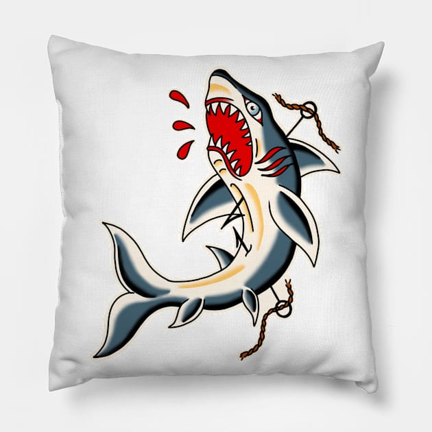 Shark traditional tattoo Pillow by rafaelwolf