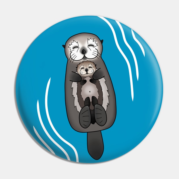 Mother and Pup Sea Otters - Mom Holding Baby Otter Pin by prettyinink