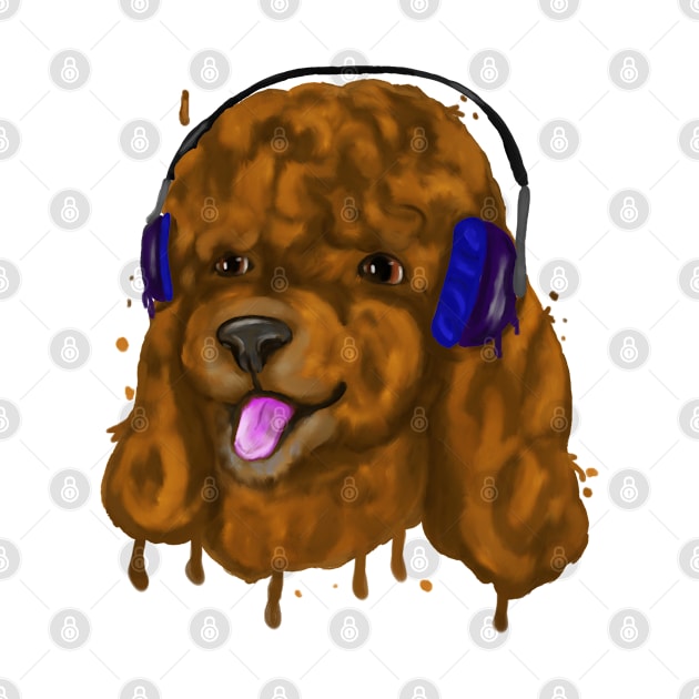 Cute poodle with headphones by Antiope