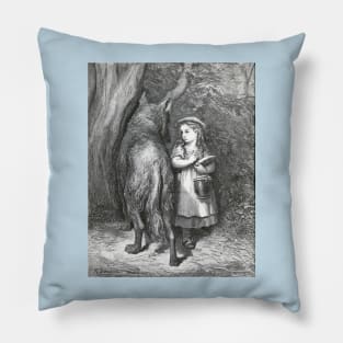 Red Riding Hood Meets Father Wolf - Gustave Dore Pillow