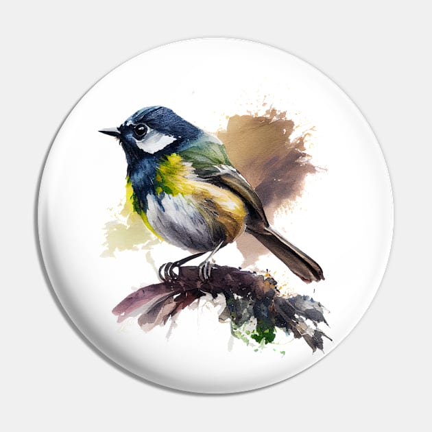 Tomtit Bird Watercolor Pin by CreativeDesignsx