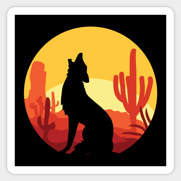 Coyote Howl Sun Desert - Coyote - Sticker | TeePublic
