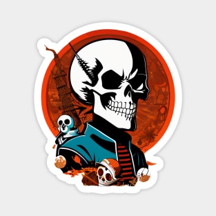 Skull character in cartoon style with a red moon as background Magnet