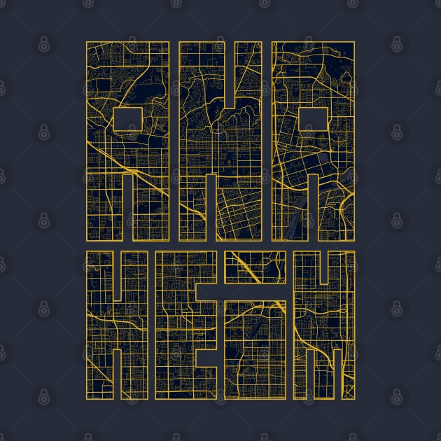 Anaheim, USA City Map Typography - Gold Art Deco by deMAP Studio