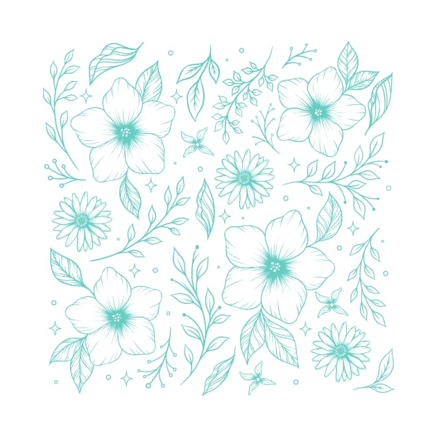 Floral Pattern- Cyan by Episodic Drawing