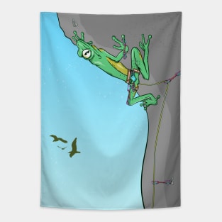 Funny Frog Rock Climbing Tapestry