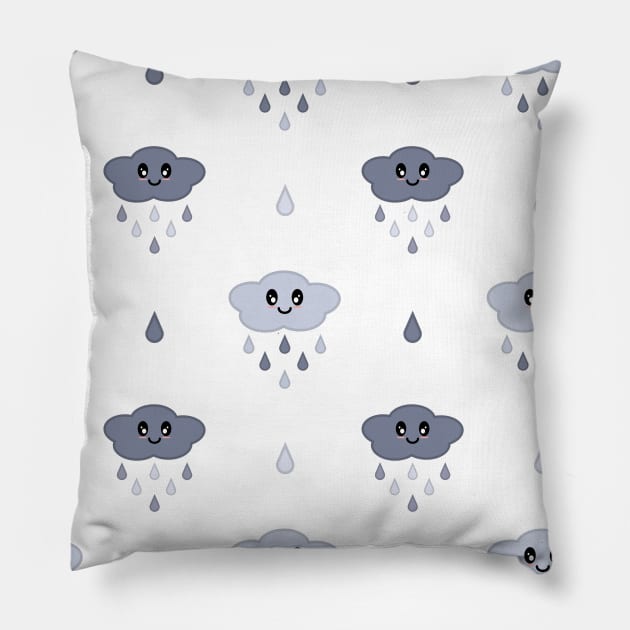 Kawaii Cute Rain Cloud Pattern Pillow by Kelly Gigi