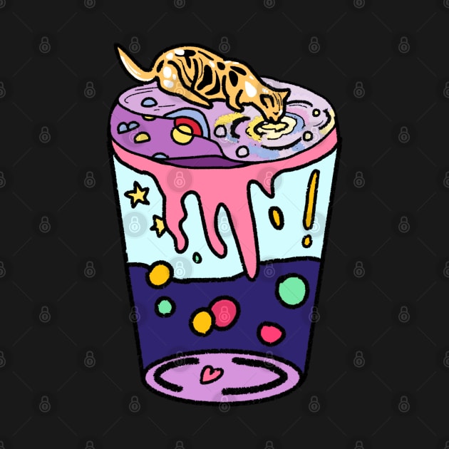 Aesthetic Cat Drinking Boba Milk on Aesthetic Land - Blue by Mochabonk