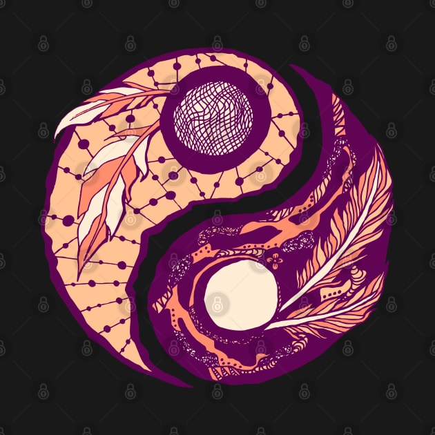 Peach Feathers Yin Yang by kenallouis