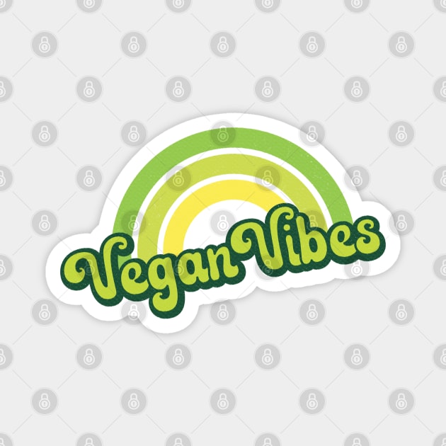 Vegan Vibes Retro Rainbow Green Magnet by Jitterfly