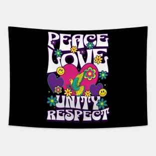 PEACE LOVE UNITY RESPECT - 60's Steez (white/purple) Tapestry