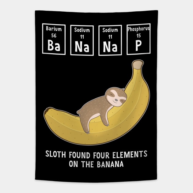 Banana Nap, Cute Baby Sloth Sleeping On The Banana Tapestry by M Humor