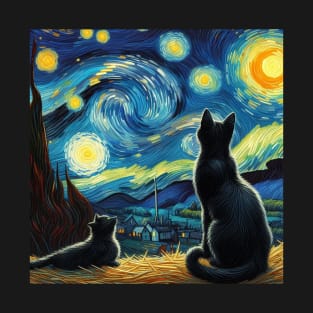 The black cats and the starry night T-Shirt