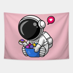 Cute Astronaut With Planet Candy Bowl Cartoon Tapestry