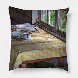 USA. Alaska. Chena Village. Abandoned Cabin. Interior. Pillow