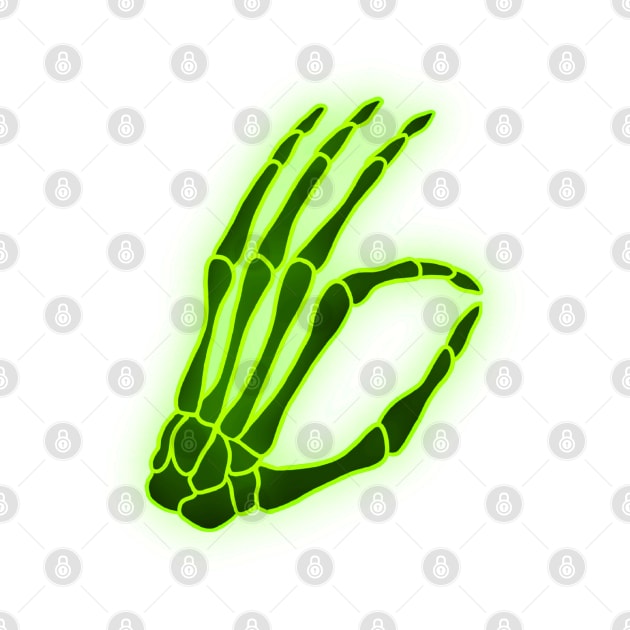 Okay Sign Neon Green and Black Skeleton Hand by bloomingviolets