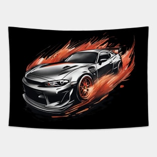Ford Mustang Drifting on Fire Tapestry
