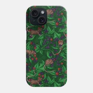 Mice and blackberries on dark green Phone Case