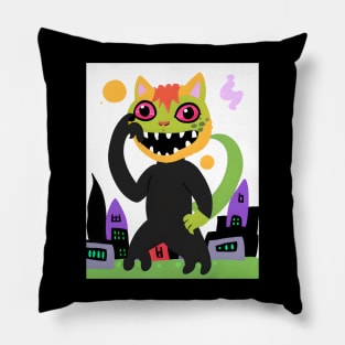 Lizard Cat Destroying A City Pillow