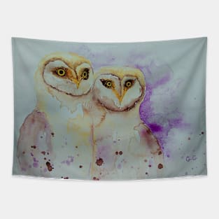 Barn Owls, bird art designs Tapestry