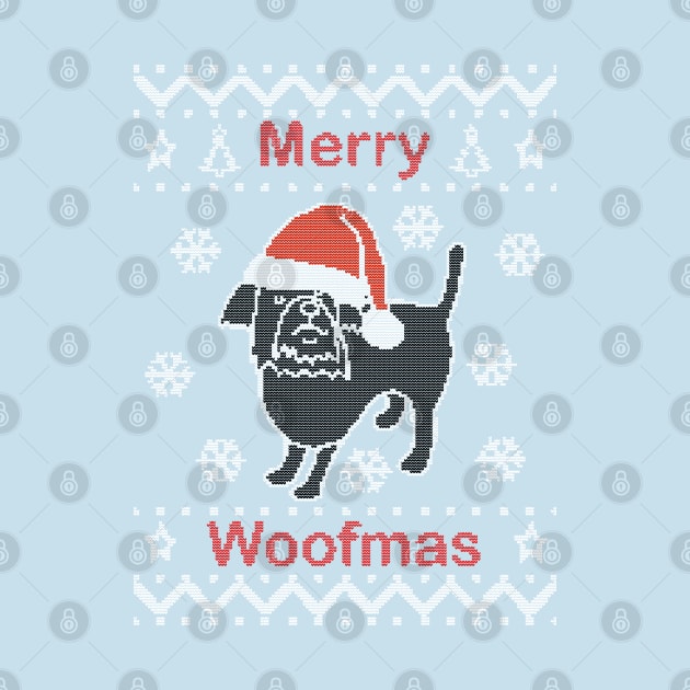 Merry Woofmas says Dog on Ugly Christmas Sweaters by ellenhenryart