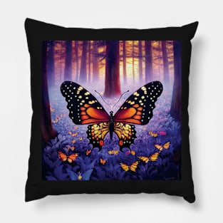 Beautiful Monarch Butterfly in a forest Pillow