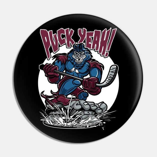 Puck Yeah Bigfoot Hockey Player Mascot Pin by eShirtLabs