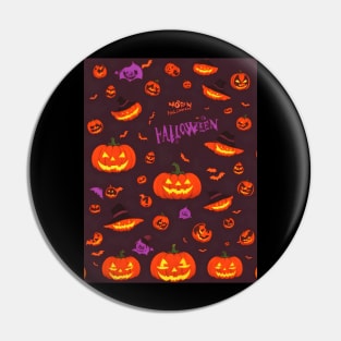 Halloween Spooky Orange Pumpkin Pattern Pin