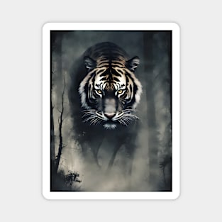 Tiger in the Foggy Dark Forest VIntage Art Magnet