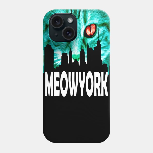 Cool Cat Blue Meowyork Buildings Phone Case by vnteees1