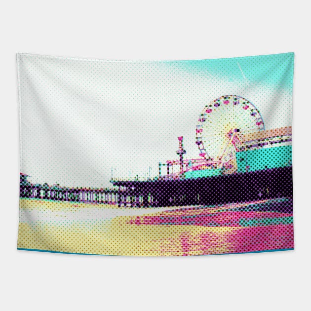 Prismatic Dots Santa Monica Pier Tapestry by Christine aka stine1