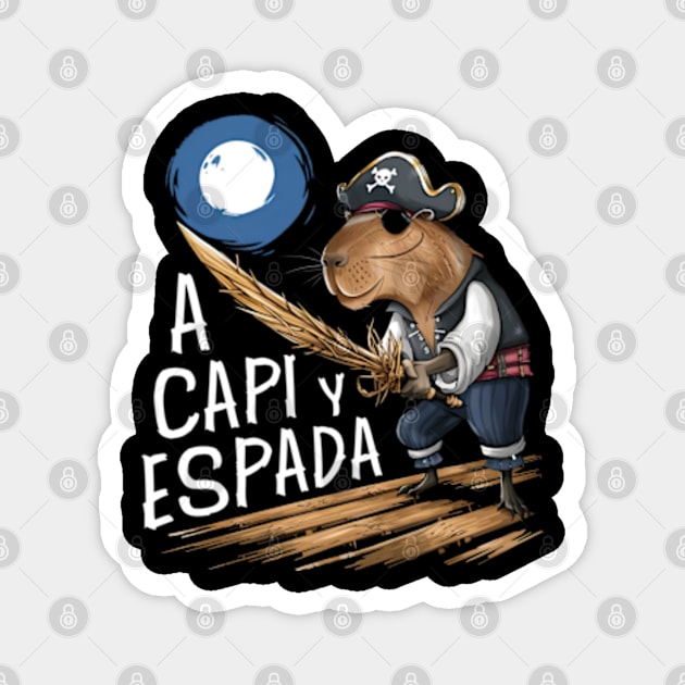 A Capi y Espada - Capybara Magnet by Neon Galaxia