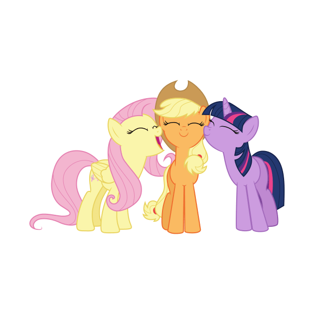 Fluttershy and Twilight nuzzling Applejack by CloudyGlow