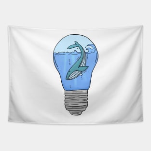 Blue Whale in a lightbulb creative handdrawn Gift Tapestry