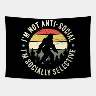 I'm Not Anti-Social: Retro-Inspired Funny Bigfoot Silhouette Design Tapestry