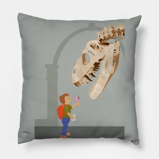 Little boy feeding museum dinosaur fossil ice cream Pillow