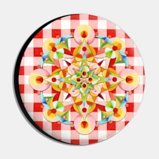 Red Gingham Pastel Mandala Pin