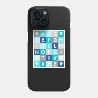 Blue Teal Grey Alphabet art decor pattern Phone Case