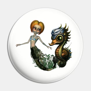 The friendship of the steampunk  mermaid and the seahorse. Pin