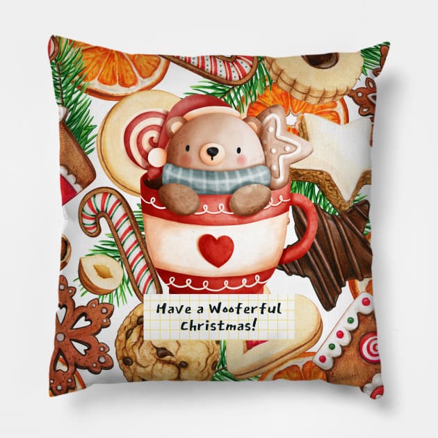 Bear Cookies Christmas Pillow by LaartStudio