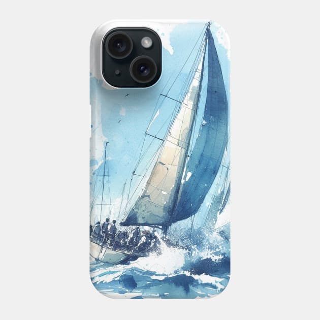 Artist illustration of sailboats racing, in blue hues Phone Case by WelshDesigns