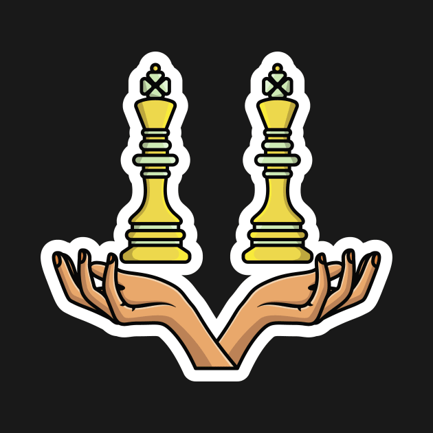 Chess Pieces King on hands sticker design vector illustration. Sport board game object icon concept. King chess and hands sticker design logo icons with shadow. by AlviStudio