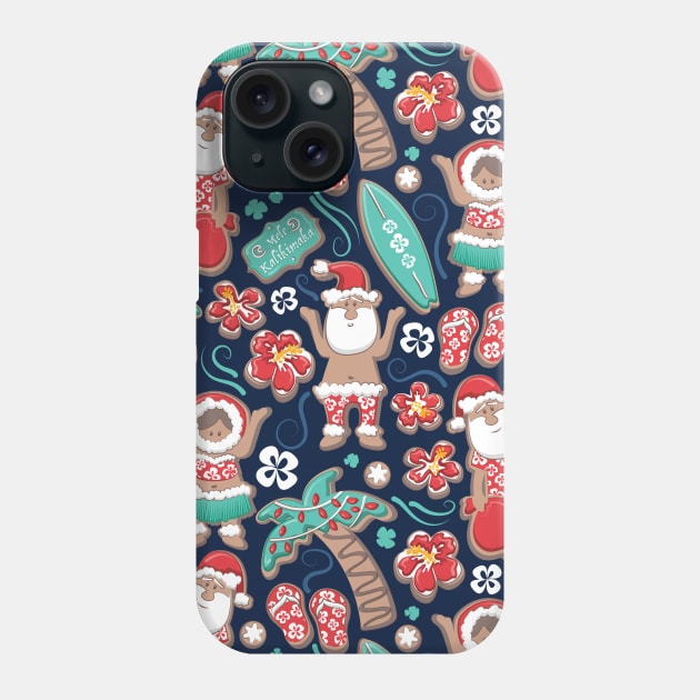 Mele Kalikimaka Hawaiian Christmas gingerbread cookies // pattern // navy blue background Phone Case by SelmaCardoso