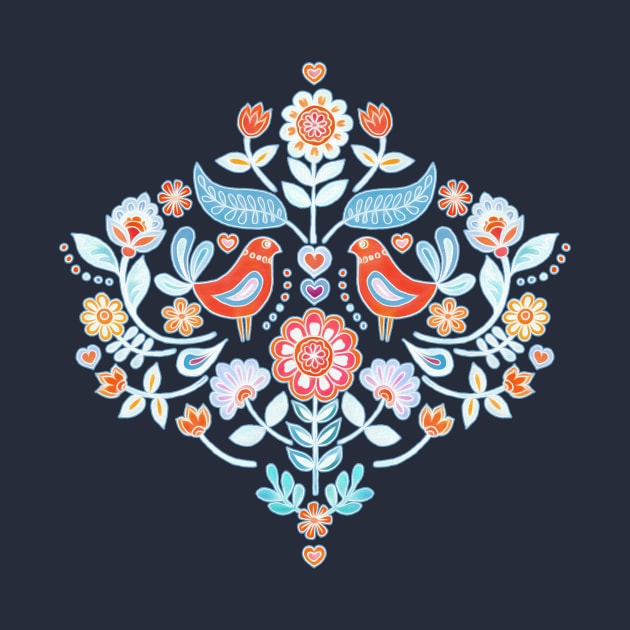 Happy Folk Summer Floral on Navy by micklyn