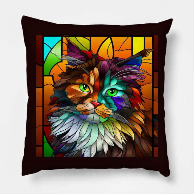 Multi-Colored Stained Glass Cat Pillow by Star Scrunch