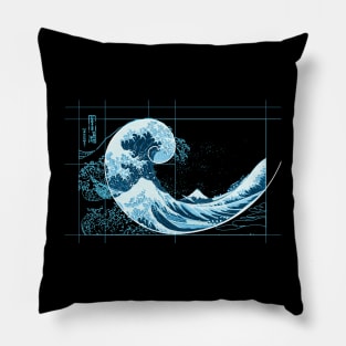 Hokusai Meets Fibonacci, Blue Pillow