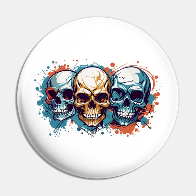 Three Skulls in Vector Style Pin by NordicBadger