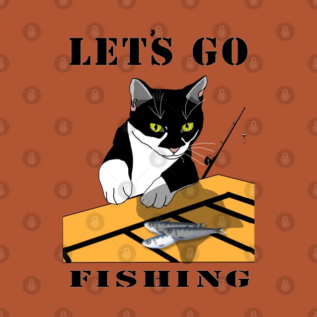 Cute Tuxedo Cat Lets go fishing  Copyright TeAnne by TeAnne